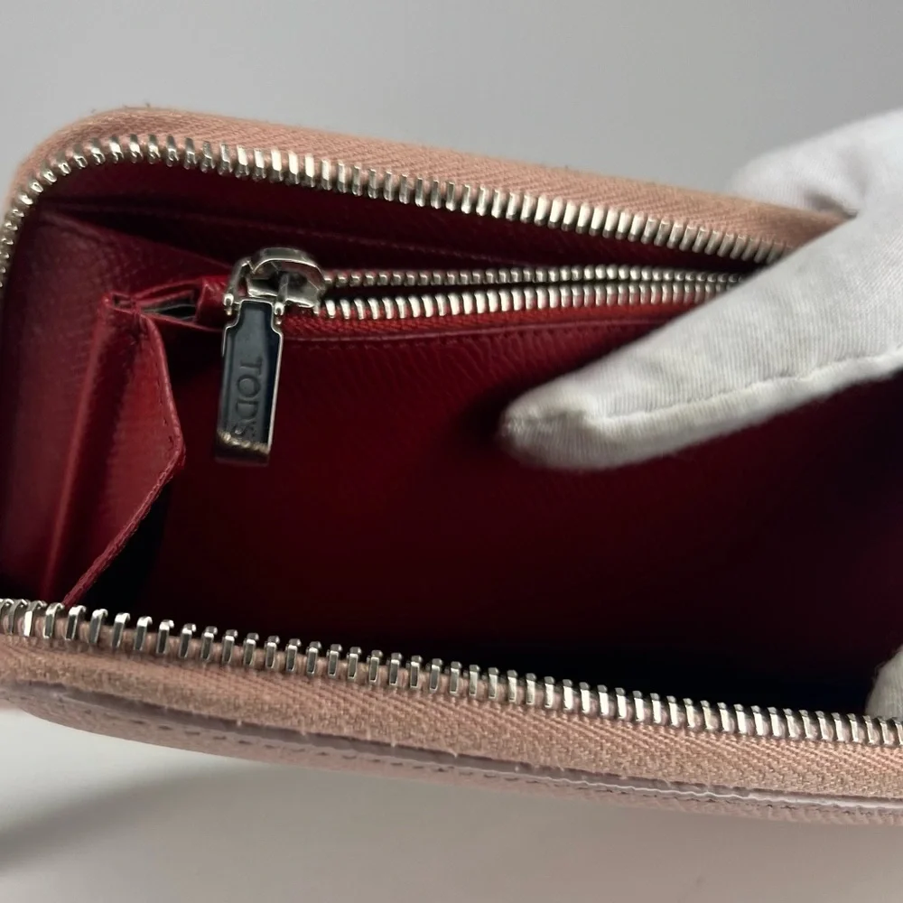 TOD'S Pink Saffiano‎ Leather Zip-Around Long Continental Luxury Wallet